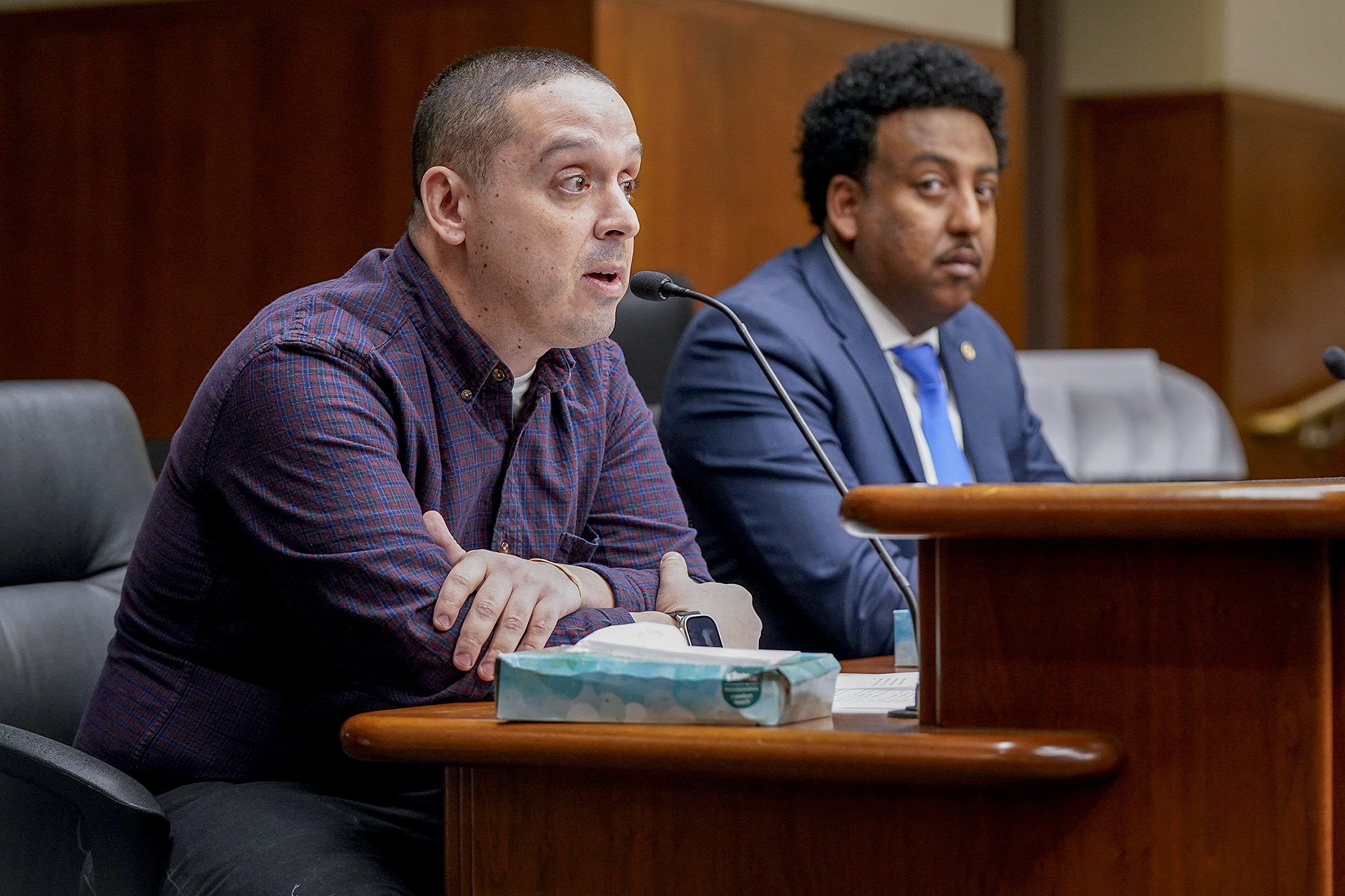 St. Paul Parks and Recreation Director Andy Rodriguez testifies Tuesday in support of a bill to allow local governments to prohibit or restrict the possession of dangerous weapons, ammunition or explosives within their properties. (Photo by Michele Jokinen)